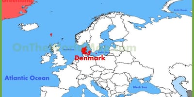 Kopenhagen, Danimarka, xəritədə Avropa